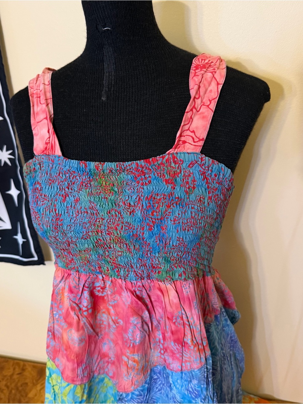 Vintage Santiki Boho Maxi Dress Large Rayon Hippie Festival Fairy Core Flowy